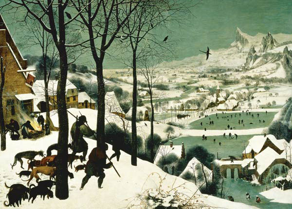 Hunters in the Snow by the Flemish painter Pieter Bruegel the Elder (1525–1569). Completed in February 1565, during the first of the many bitter winters of the Little Ice Age. Bruegel painted at least seven such snow scenes, including biblical themes such as Adoration of the Magi (in a snowstorm) and the Census at Bethlehem, and the genre was adopted by other painters of the period. Despite the cold, malaria persisted in northern Europe until the second half of the 20th century. The World Health