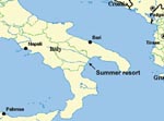 Thumbnail of Map of Italy, showing location of tourist resort on Gulf of Taranto.