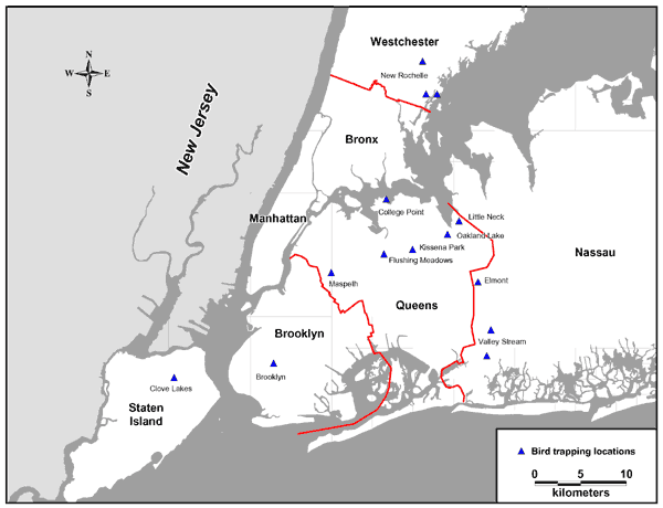 Bird sampling locations in and around northeastern Queens.