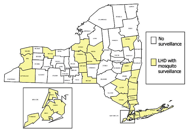 New York counties that conducted adult mosquito surveillance and submitted specimens for West Nile virus testing, 2000.