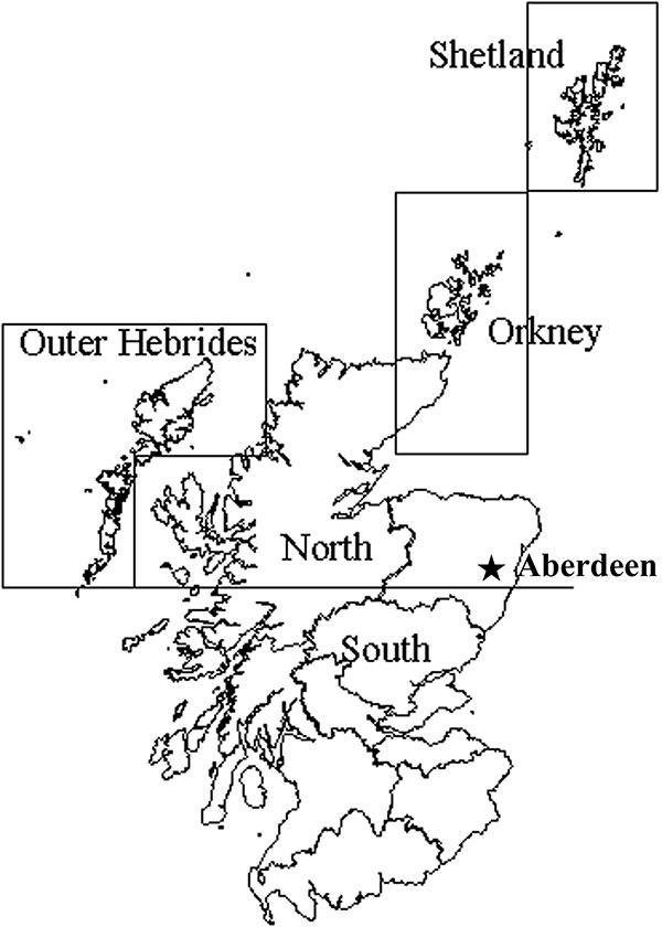 Salmon production regions in Scotland, including the city of Aberdeen, the site of the FRS Marine Laboratory, where fish health inspectors and virologists are based.