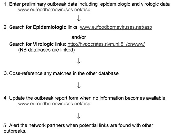 Timeline of Web-based reporting of epidemiologic and virologic data and interrogation of the database for the Foodborne Viruses in Europe Group.