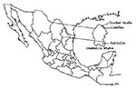 Thumbnail of Geographic location of West Nile virus study sites in Coahuila State, Mexico.
