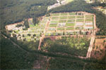 Thumbnail of Aerial view of the nonhuman primate outdoor holding compounds at the Tulane National Primate Research Center. Approximately 4,000 animals are housed here in social groups for breeding.