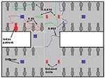 Thumbnail of Dispersion of hypothetical aerosols that originated from the index patient’s bed in the ward. Three levels of normalized concentrations are shown (0.03, 0.015, and 0.05) because the source strength of the virus-laden aerosols is unknown.