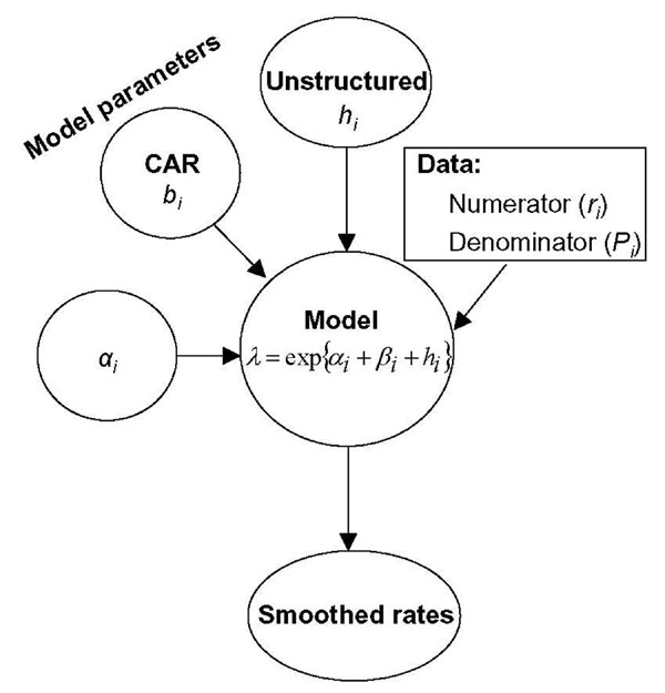 Schematic diagram of the conditional autoregressive smoothing model.