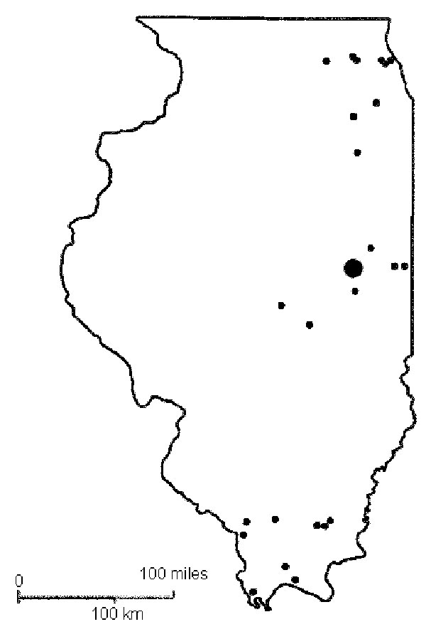 Geographic locations of the study sites in the avian serologic survey for West Nile virus infection, Illinois, 2002.