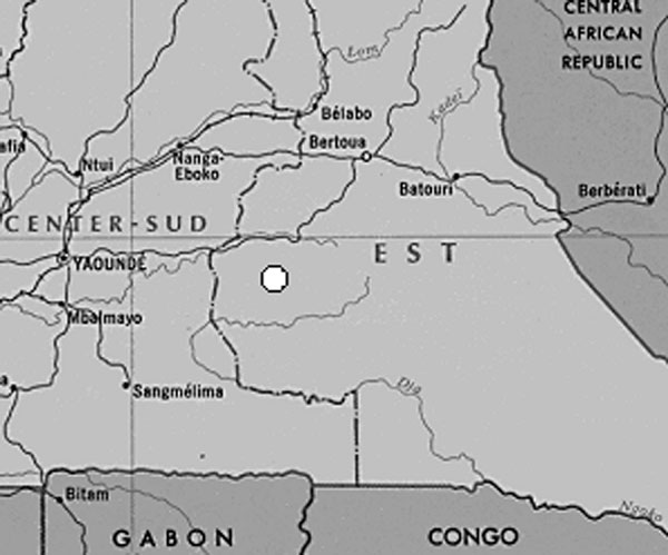 Detail of map of Cameroon.
