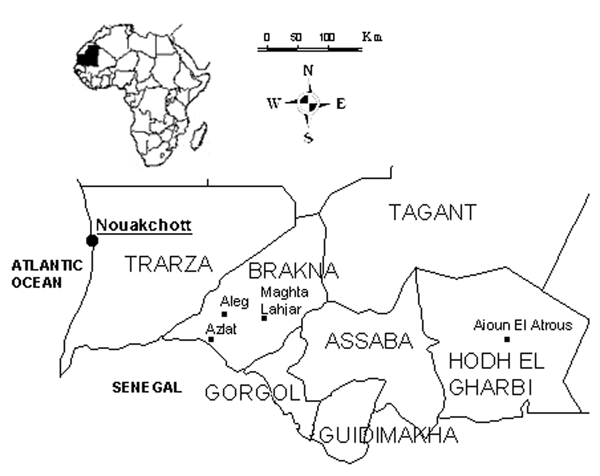 Map of southern Mauritania.