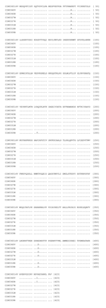 Thumbnail of Alignment of the deduced amino acid sequences of the N protein of different isolates of Chandipura virus. For details on isolates, see Table 1.