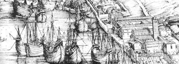 Ships docking at the <italic>Lazzaretto Vecchio</italic>, Venice, 14th century.