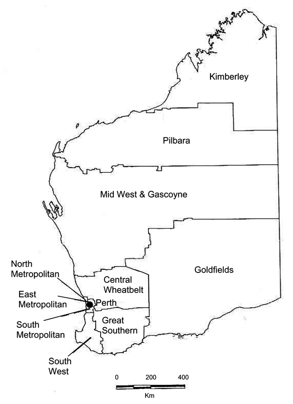 Health regions of Western Australia.