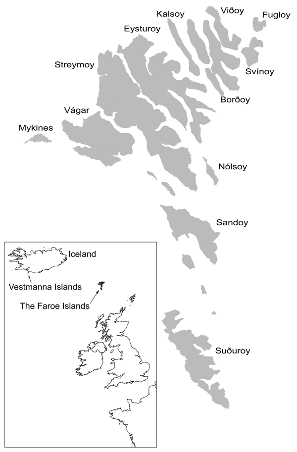 Map of the northern Atlantic showing the Faroe Islands and surrounding areas. Source: Faroese Museum of Natural History. Adapted by Janus Hansen.