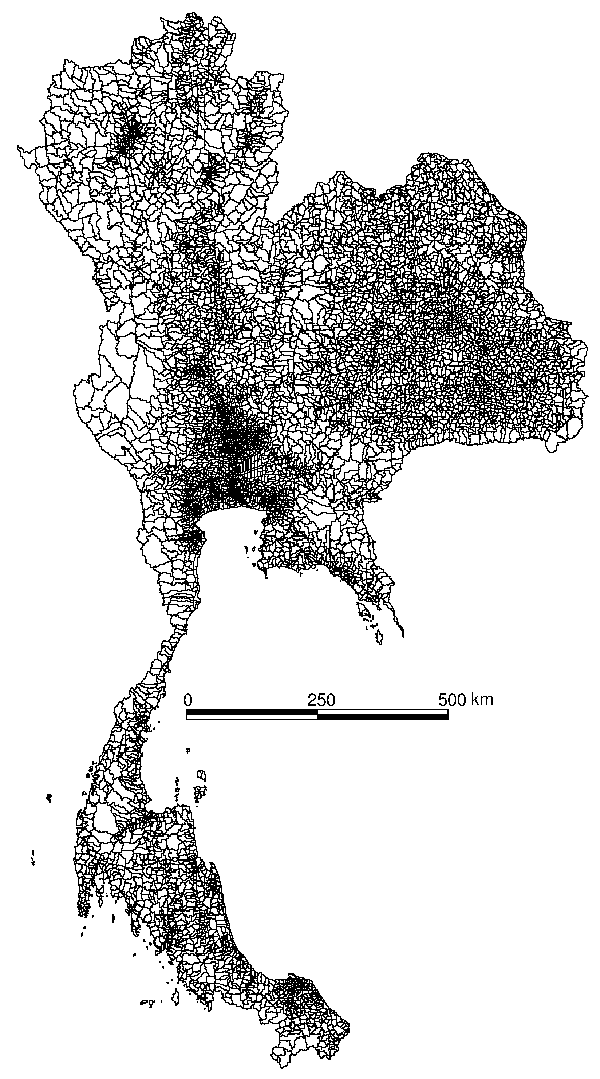 Distribution of Thailand subdistricts.