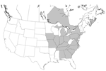 Thumbnail of Distribution of hunt clubs with confirmed cases of visceral leishmaniasis, United States and Canada. States in which hunt clubs or kennels had &gt;1 dog infected with Leishmania infantum are shaded. Leishmania-positive foxhounds were also found in Nova Scotia and Ontario.