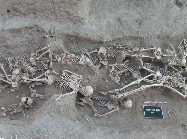 Skeletons from a mass grave in Martigues, 1720–1721, yielded molecular evidence for the Yersinia pestis Orientalis biotype. Photograph: S. Tzortzis