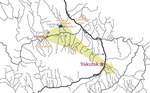 Thumbnail of Location of families with Viliuisk encephalomyelitis characterized in this report. Arrow indicates the general direction of Viliuisk encephalomyelitis dispersion from traditional disease-endemic areas on the Viliui River to densely populated regions of the Sakha (Yakut) Republic around the capital city of Yakutsk.