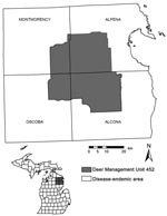 Thumbnail of Coyote study area in Montmorency, Alpena, Alcona, and Oscoda Counties in the northeastern Lower Peninsula of Michigan, United States.