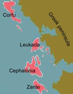 Thumbnail of The 4 large Ionian Islands, which were under Venetian rule, and the Greek peninsula, which was under Ottoman rule, during the period studied (17th and 18th centuries).