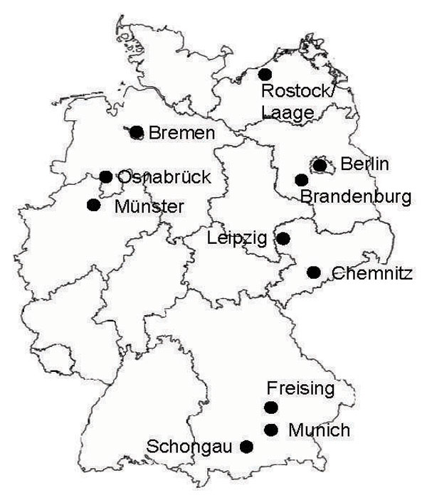 Locations of the 11 flea-collection study sites in Germany, 2007.