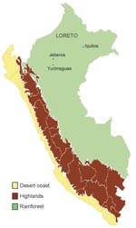 Thumbnail of Map of Peru showing Jeberos community in Yurimaguas, Loreto.