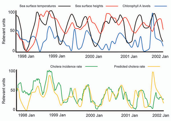 Modeling cholera outbreaks in Bangladesh. Adapted from R.R. Colwell and J. Calkins, unpub. data.