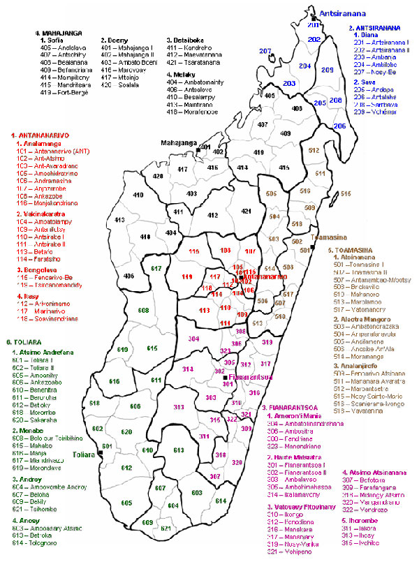 Regions and districts of Madagascar, 2008.