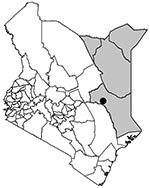 Thumbnail of North Eastern Province (shaded area), Kenya. The city of Garissa is marked with a black circle.