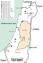 Thumbnail of Bluetongue virus (BTV) serotypes identified in Israel, 2008–2009.