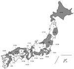 Thumbnail of Geographic distribution of H275Y-harboring oseltamivir-resistant pandemic (H1N1) 2009 viruses in Japan, May 2009–February 2010. Values are no. oseltamivir-resistant isolates/total no. tested. Overall prevalence in Japan was 1.4% (61/4,307).