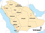 Thumbnail of Numbers of soldiers with seropositive test results distributed according to Saudi Arabian province before transfer to Jazan, 2009. Blue (n = 13), seropositive for Alkhurma hemorrhagic fever virus; red (n = 20), seropositive for Rift Valley fever virus. Map courtesy of Al Zahrani.
