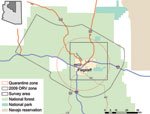 Thumbnail of Flagstaff, Arizona, USA, survey area in relation to quarantine and oral rabies vaccination (ORV) zones.