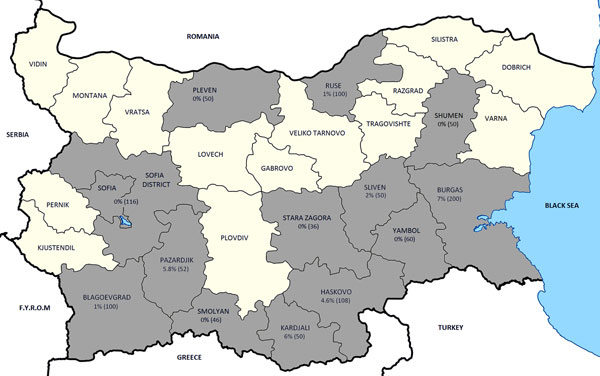Prevalence rates for Crimean-Congo hemorrhagic fever virus in various districts of Bulgaria. F.Y.R.M., Former Yugoslav Republic of Macedonia. 