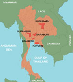 Thumbnail of Location of sample collection sites during outbreak of hand, foot, and mouth disease, Thailand, January–October 2012.