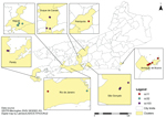 Thumbnail of Spatial distribution of 8 meningococcal disease clusters caused by 3 different clonal complexes (cc) of Neisseria meningitidis, Rio de Janeiro State, Brazil, 2003–2012.