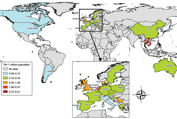 Global cumulative prevalence of Streptococcus suis infection.