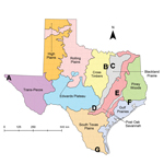 Thumbnail of Locations of canine shelters within Texas, United States, 2013. Shelters (A–G) are distributed across 7 of the 10 Gould Ecoregions of Texas (9), Map obtained from Texas parks and Wildlife Department (http://www.tpwd.texas.gov/publications/pwdpubs/media/pwd_mp_e0100_1070ad_08.pdf).