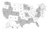 Thumbnail of Geographic distribution of oseltamivir-resistant influenza A(H1N1)pdm09 viruses, United States, 2013–14. Gray indicates the presence of an oseltamivir-resistant virus. Number of oseltamivir-resistant A(H1N1pdm)09 viruses divided by total number of viruses tested is shown for each state. Oseltamivir-resistant A(H1N1)pdm09 viruses were significantly more prevalent in Louisiana (LA) (p = 0.04, by Fischer 2-sided exact test), Pennsylvania (PA) (p&lt;0.001), Mississippi (MS) (p = 0.02), 