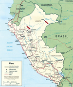 Thumbnail of Geographic distribution of the confirmed Itaya virus human cases (arrows) identified as part of the febrile disease surveillance project in Loreto, Peru during the years 1999 and 2006