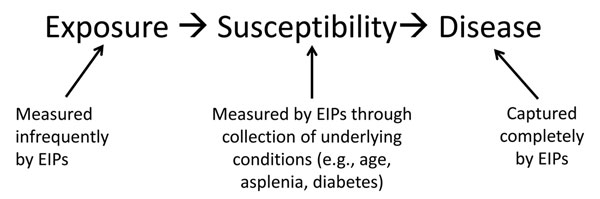 Simplified causal pathway previously accessible by using Emerging Infections Program (EIP) data.