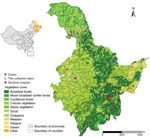 Thumbnail of Geographic distribution of patients with Borrelia miyamotoi infection, northeastern China, May 2013–June 2015. Red dots (cases) indicate locations of case-patients’ residences. Inset map shows location of study area in China. HLJ, Heilongjiang Province; JL, Jilin Province.