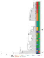 Thumbnail of Whole-genome sequencing and phylogenetic analysis of 281 Shigella sonnei isolated in Israel, 2000–2012.