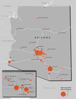 Thumbnail of Frequency of trips to Arizona in the 4 months before symptom onset or first positive coccidioidomycosis test among coccidioidomycosis patients reported from 14 low-endemic and nonendemic US states, 2016.