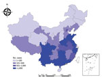 Thumbnail of Number of cases of imported infectious diseases in mainland China, by province, 2005–2016.