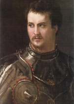 Thumbnail of Portrait of Giovanni de’ Medici of the Black Bands, depicted by Francesco de’ Rossi circa 1546–1548. Oil on panel. 25.6 × 18.1 in. (65 × 46 cm). (Florence, Istituti Museali della Soprintendenza Speciale per il Polo Museale Fiorentino, Palazzo Pitti, Galleria Palatina).