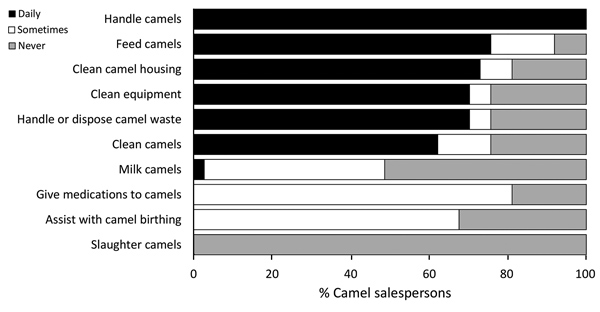 Frequency of tasks performed by camel salesmen (N = 37) in market, Abu Dhabi, United Arab Emirates.