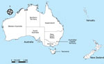 Thumbnail of Relative locations of Australia, New Zealand, and Vanuatu.