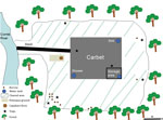 Thumbnail of Sample collection and animal trap sites around carbet used in environmental investigation of Q fever outbreak near Comté River in the Amazon Rain Forest area of French Guiana, 2014.