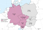 Thumbnail of Countries in central Europe where Lyme disease and tickborne encephalitis incidence was analyzed relative to the common vole abundances from the Czech Republic and climate indices, 2000–2017, and where we found evidence for these external predictors. LD, Lyme disease; TBE, tickborne encephalitis.