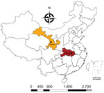 Thumbnail of Location of Gansu Province and Wuhan, China. Circles indicate capital cities. 